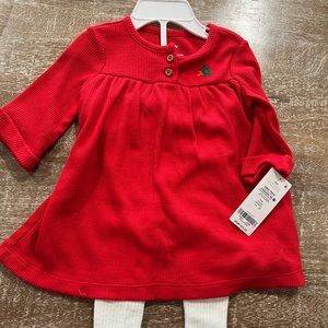 Brand new, never used holiday shirt dress with white tights 6 months